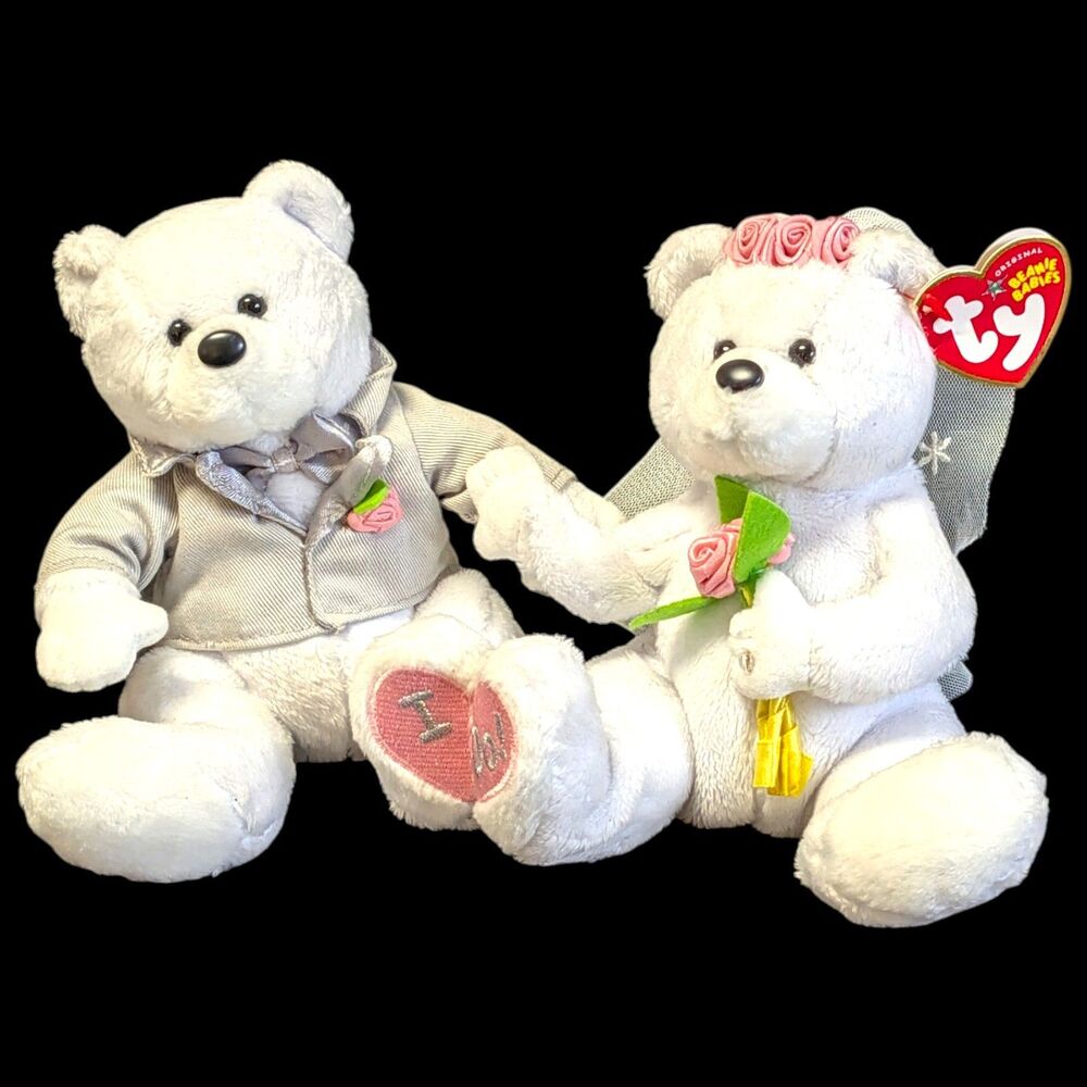 TY Beanie Babies Bride Groom - WE DO - I Do Wedding Bear Duo 2004 with Heart Tag